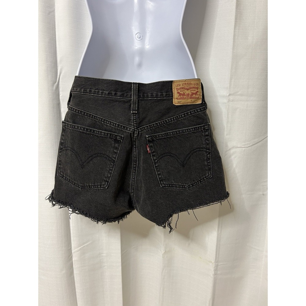 Levis 501 Original Womens W27 Black Pre-Owned High Rise Distressed Button Fly - Picture 2 of 4